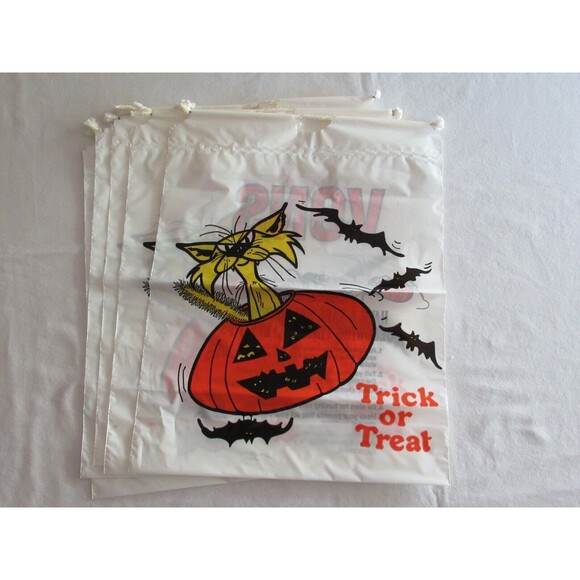 10x Vtg Halloween Cat Jack-o-lantern Plastic Trick or Treat Candy Bags Bats VONS - Picture 7 of 8